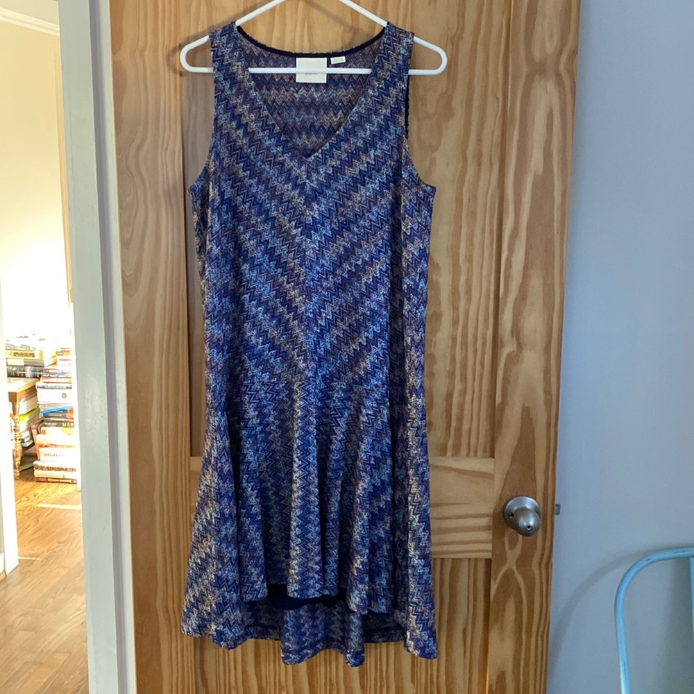 Anthropologie Maeve Dress Size M Chevron High Low V Neck Sleeveless Drop Waist
